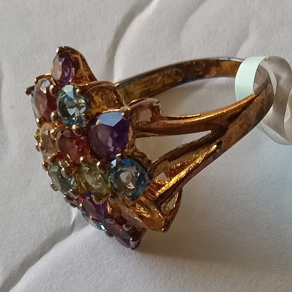 14 Kt Gold Over 925 Silver Multiple Gemstone Ring- Size: 7 - Picture 6 of 14